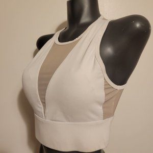 White Fabletics crop top sports bra
